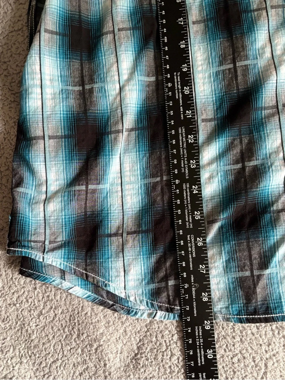 Rock & Roll Cowboy Long Sleeve Western Pearl Snap Blue Black Plaid Shirt 2XL
